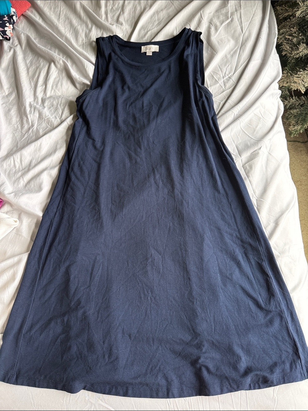 LOFT Navy Sleeveless Swing Mini Dress